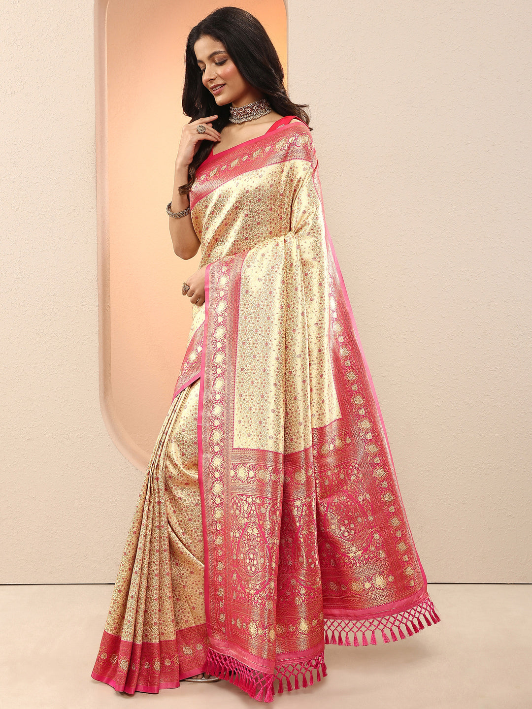  Gold Woven Design Silk Blend Saree With Unstitched Blouse Piece 
