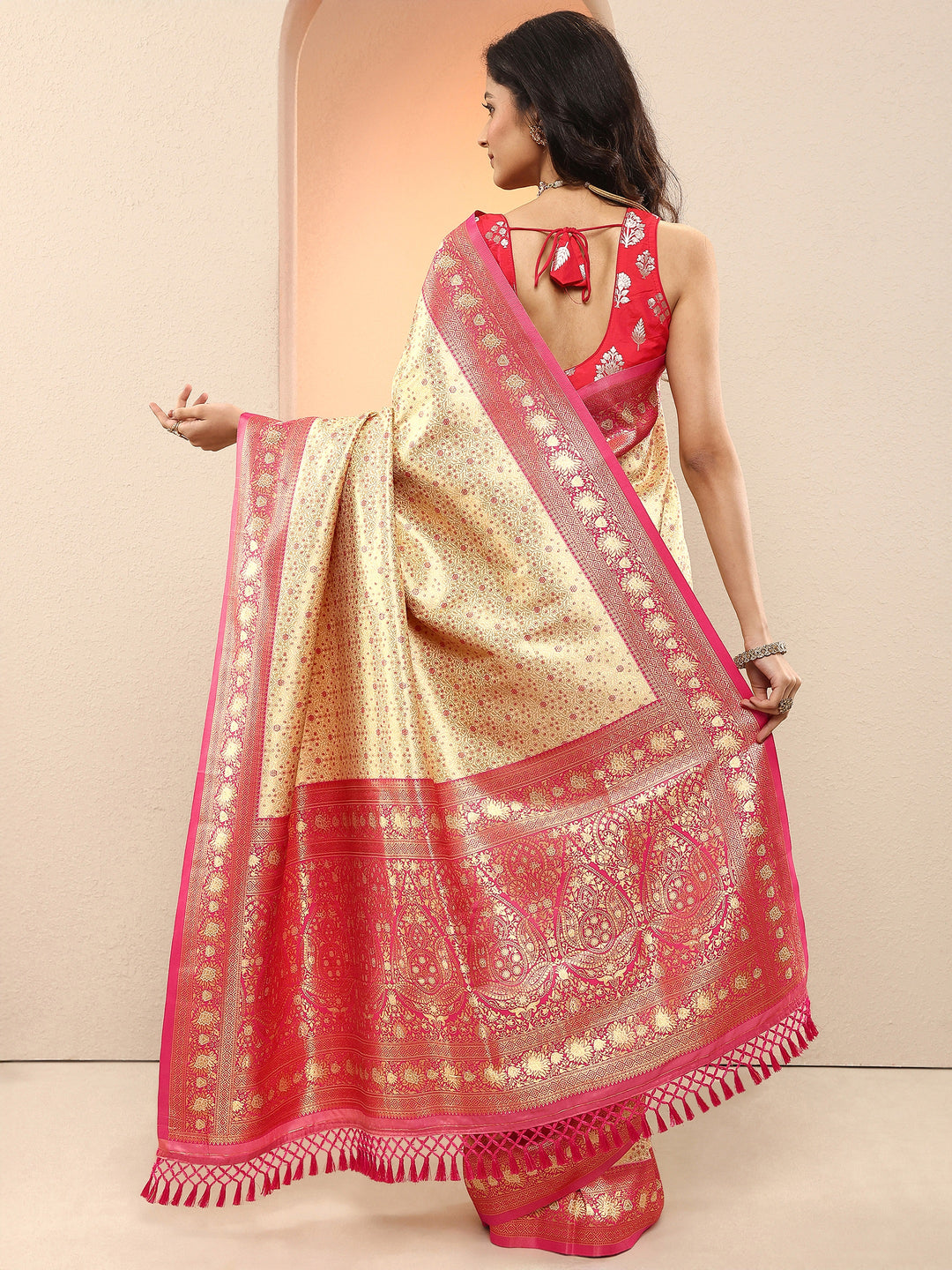  Gold Woven Design Silk Blend Saree With Unstitched Blouse Piece 