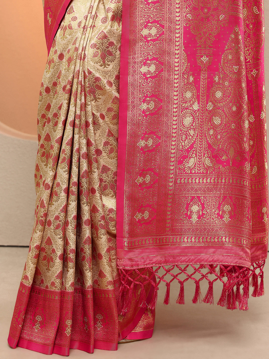  Cream Woven Design Silk Blend Saree With Unstitched Blouse Piece 