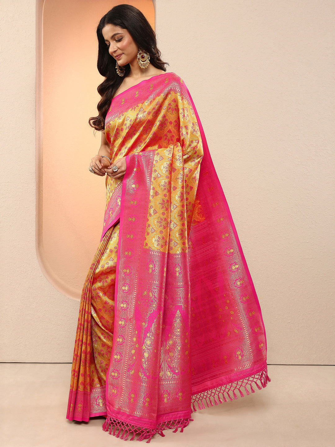  Mustard Woven Design Silk Blend Saree With Unstitched Blouse Piece 