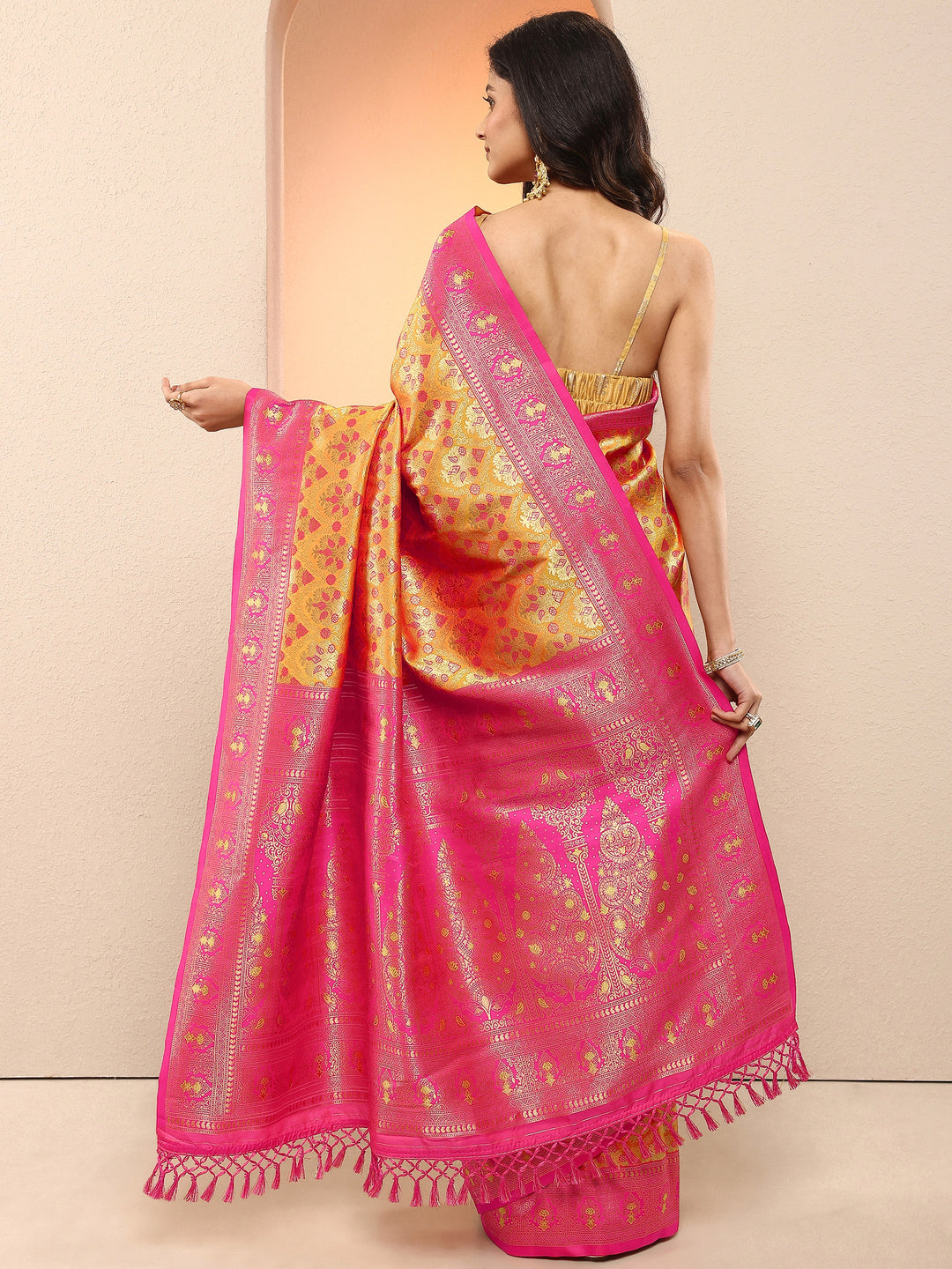  Mustard Woven Design Silk Blend Saree With Unstitched Blouse Piece 