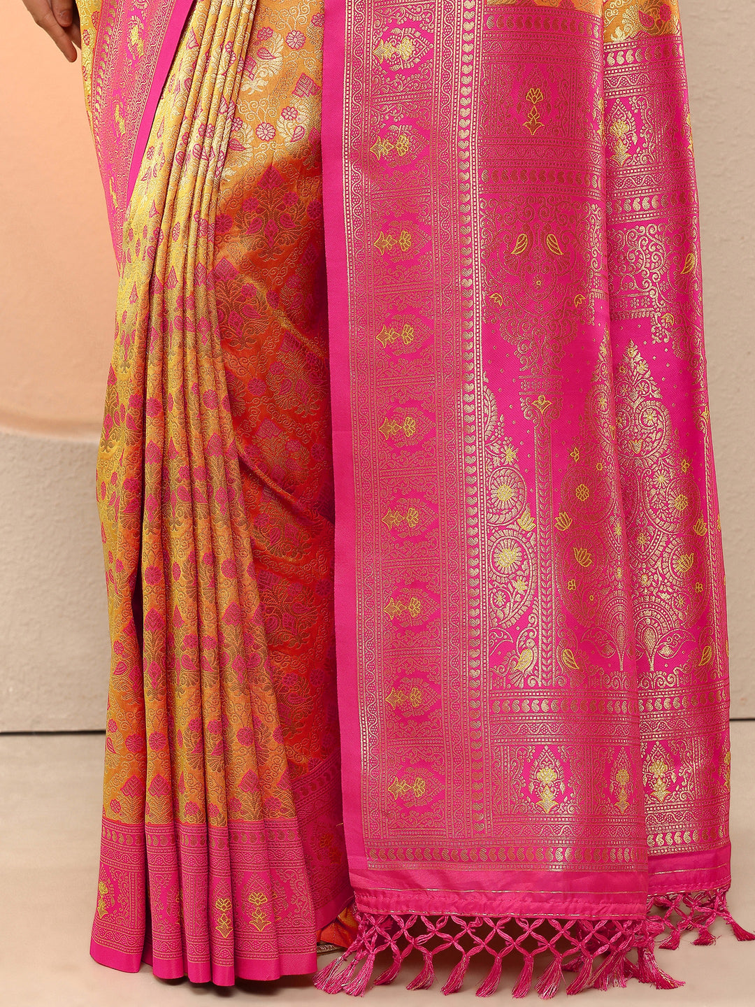  Mustard Woven Design Silk Blend Saree With Unstitched Blouse Piece 