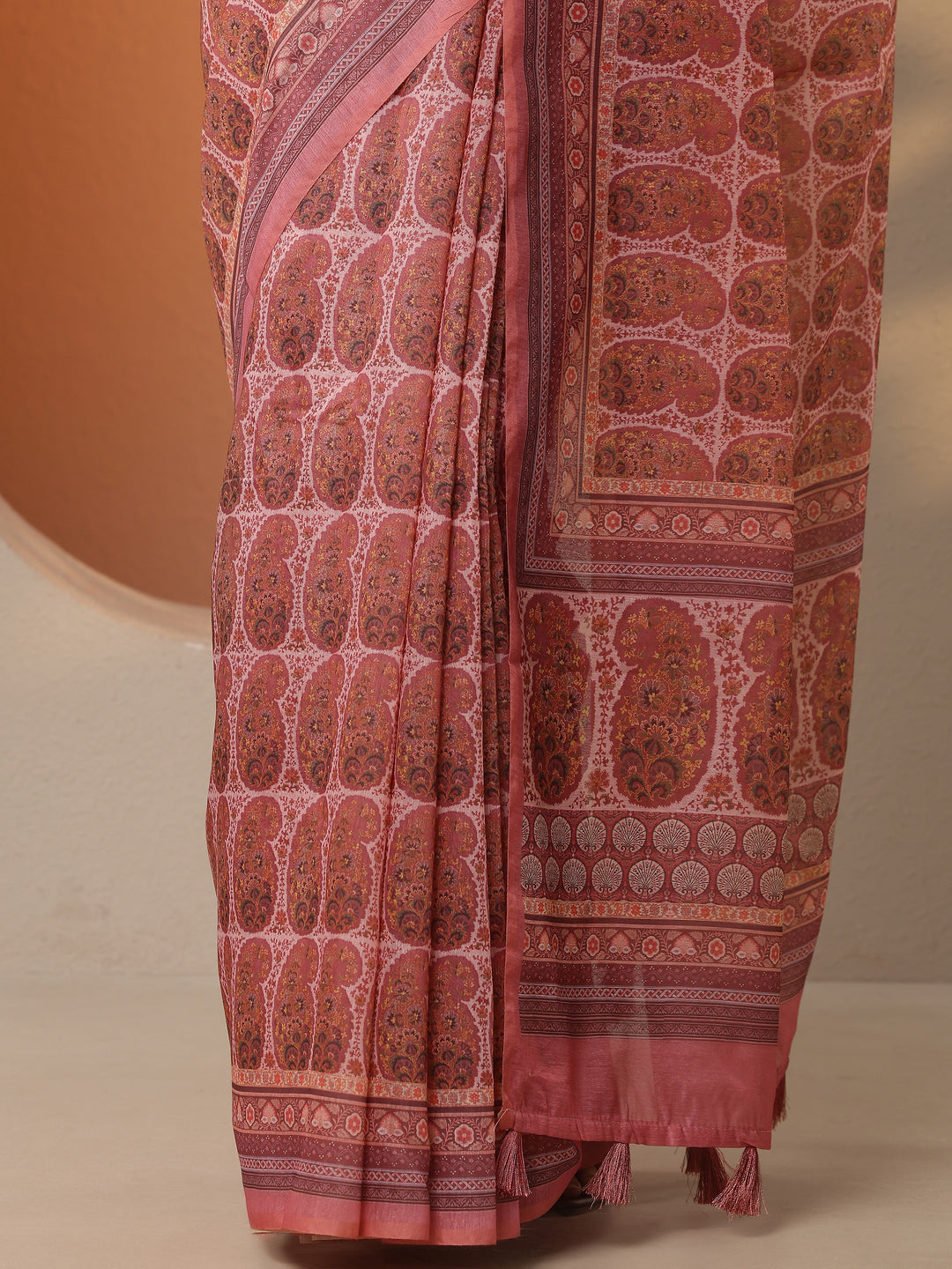  Mauve Printed Silk Blend Saree With Unstitched Blouse Piece 