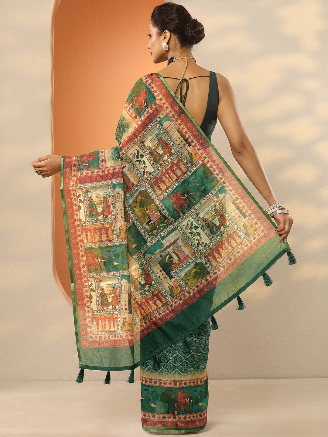  Green Bandhani Printed Silk Blend Saree With Unstitched Blouse Piece 