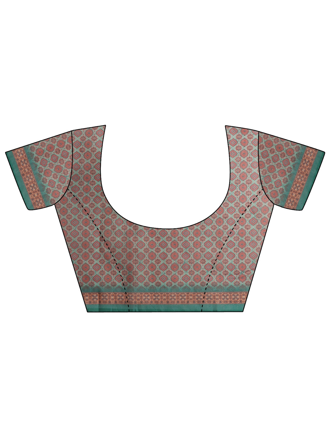  Green Printed Silk Blend Saree With Unstitched Blouse Piece 