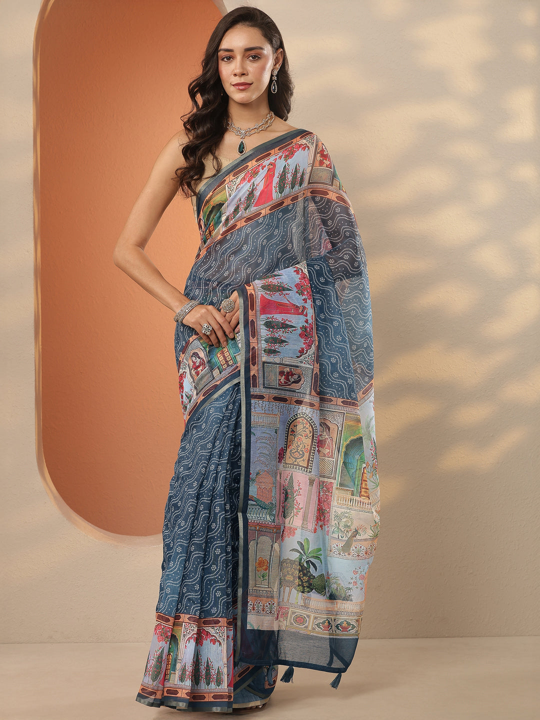  Grey Bandhani Printed Silk Blend Saree With Unstitched Blouse Piece 
