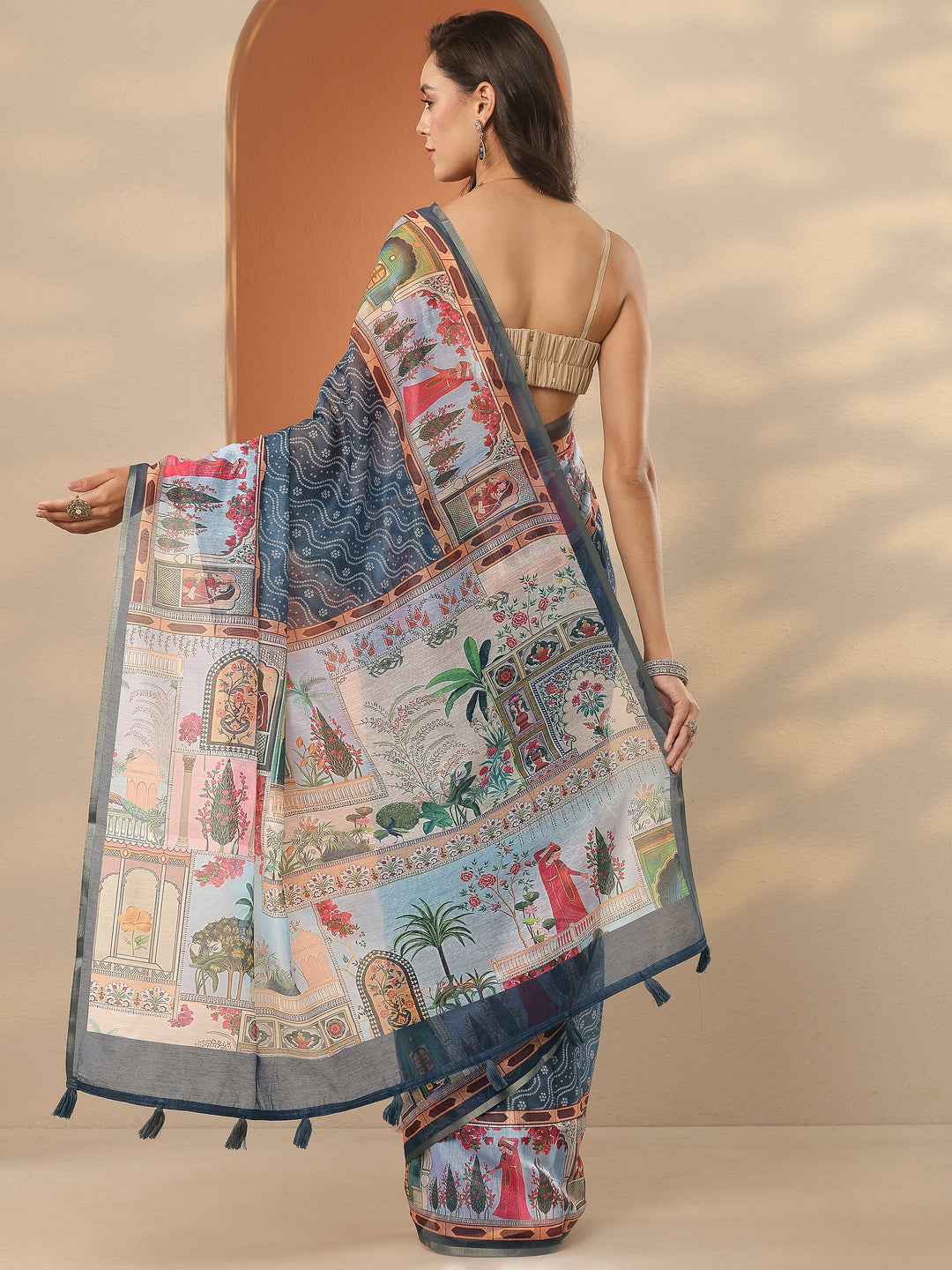  Grey Bandhani Printed Silk Blend Saree With Unstitched Blouse Piece 