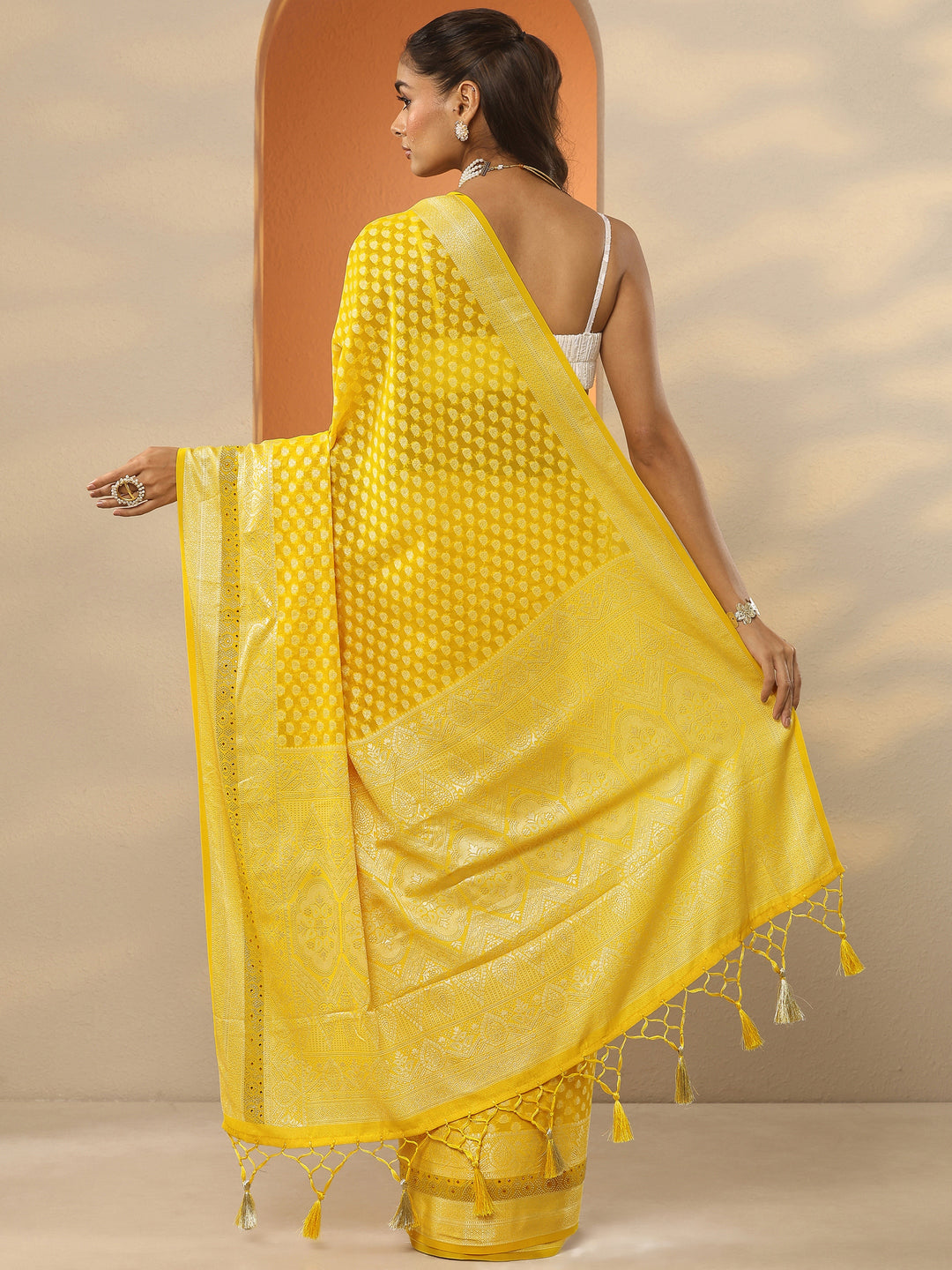  Yellow Woven Design Pure Georgette Saree With Unstitched Blouse Piece 