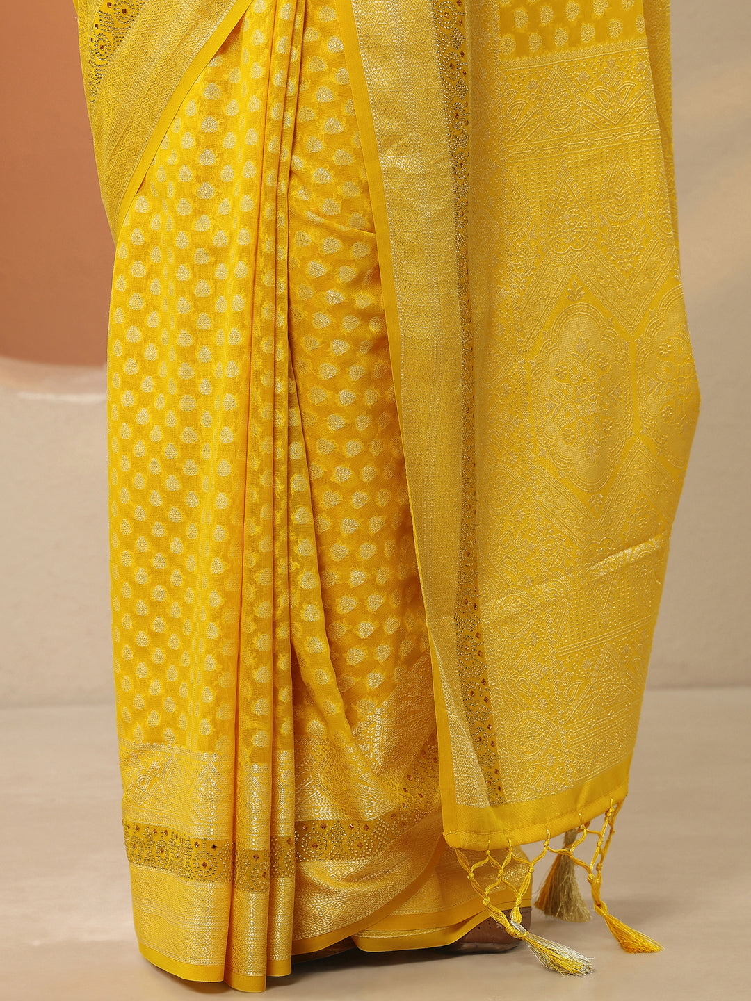  Yellow Woven Design Pure Georgette Saree With Unstitched Blouse Piece 