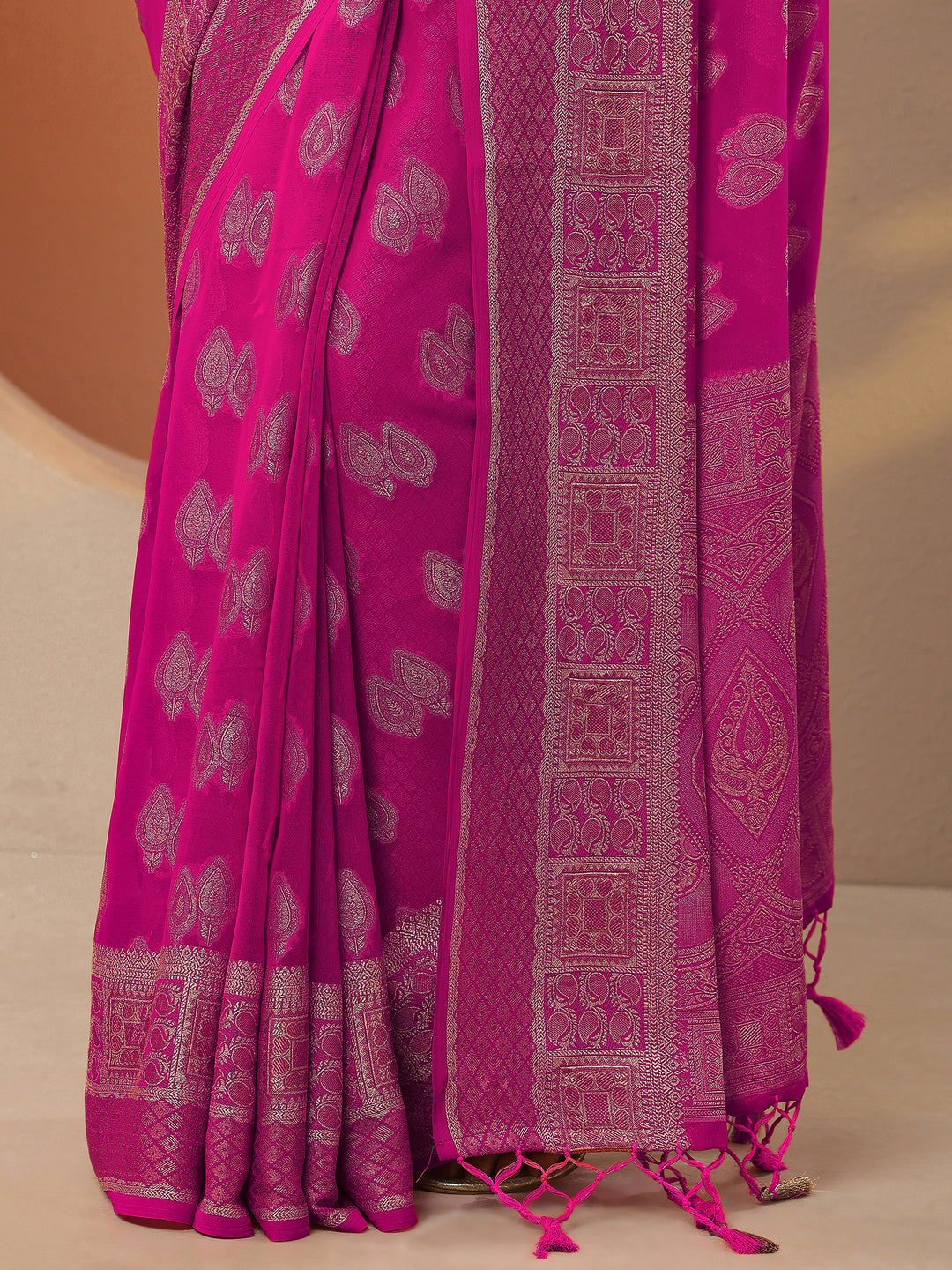  Pink Woven Design Pure Georgette Saree With Unstitched Blouse Piece 
