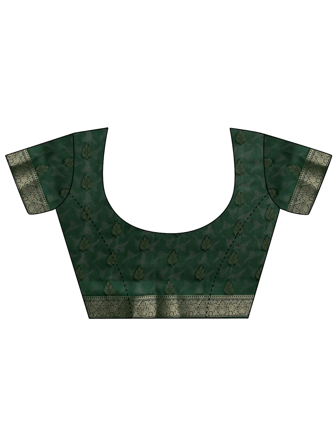  Green Printed Silk Blend Saree With Unstitched Blouse Piece 