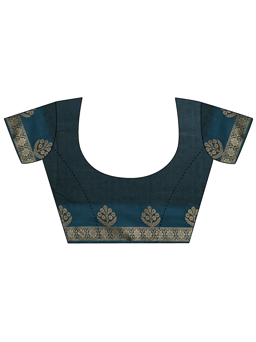  Navy Blue Printed Silk Blend Saree With Unstitched Blouse Piece 