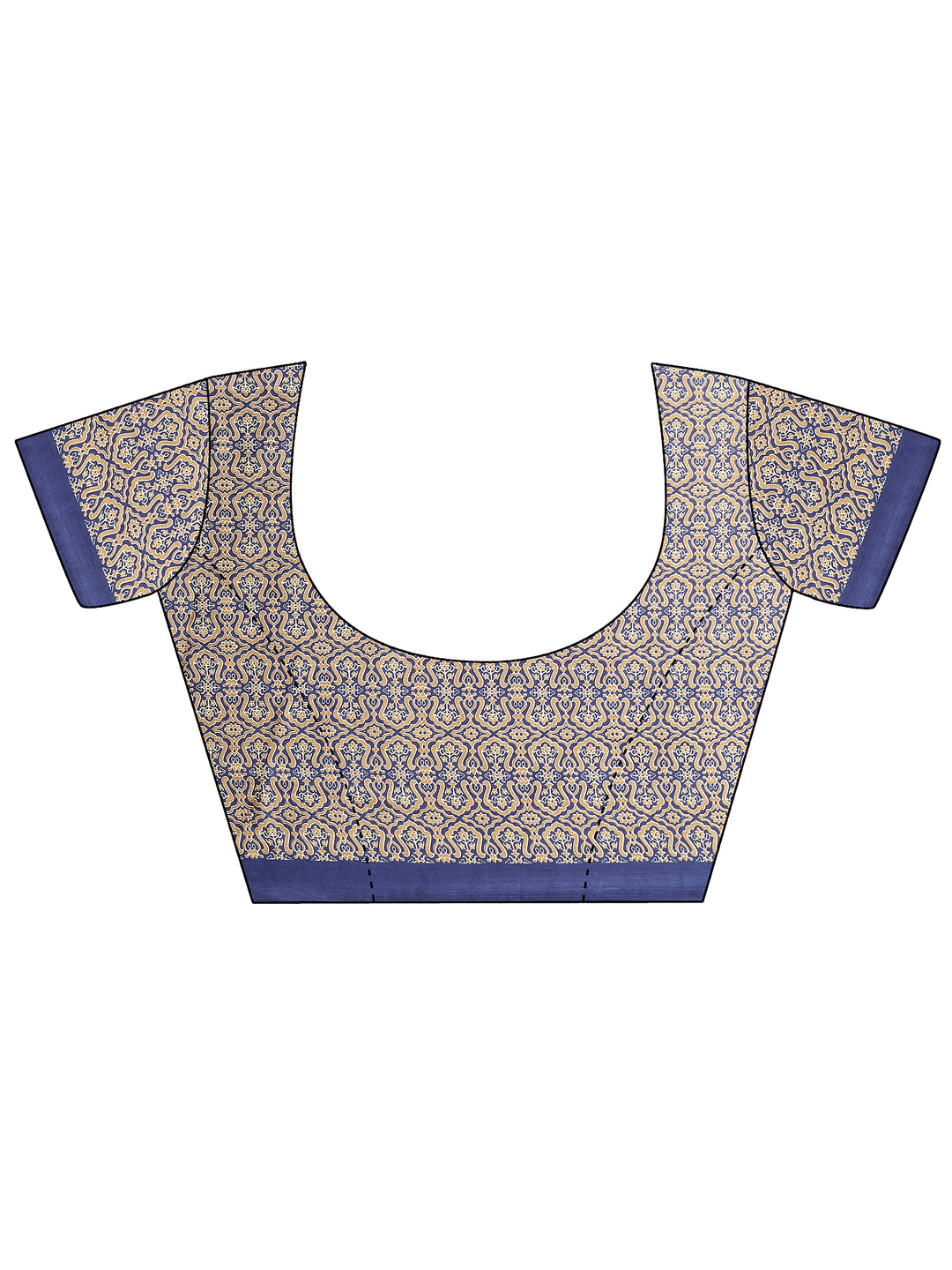  Blue Striped Printed Satin Saree With Unstitched Blouse Piece 