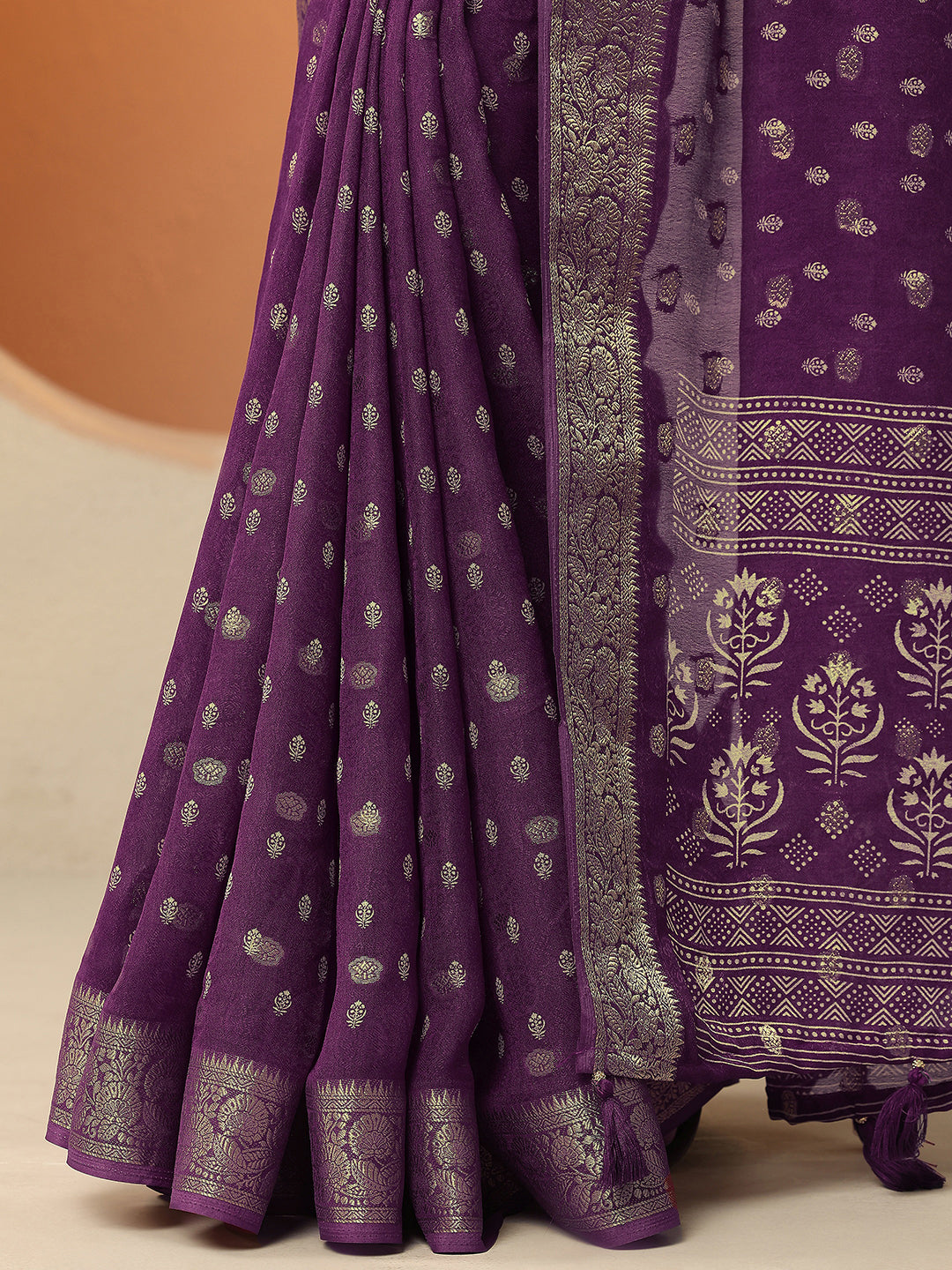  Burgundy Woven Design Georgette Saree With Unstitched Blouse Piece 