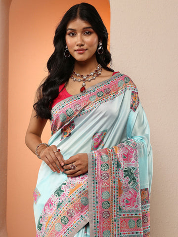 Blue Woven Design Silk Blend Saree With Unstitched Blouse Piece