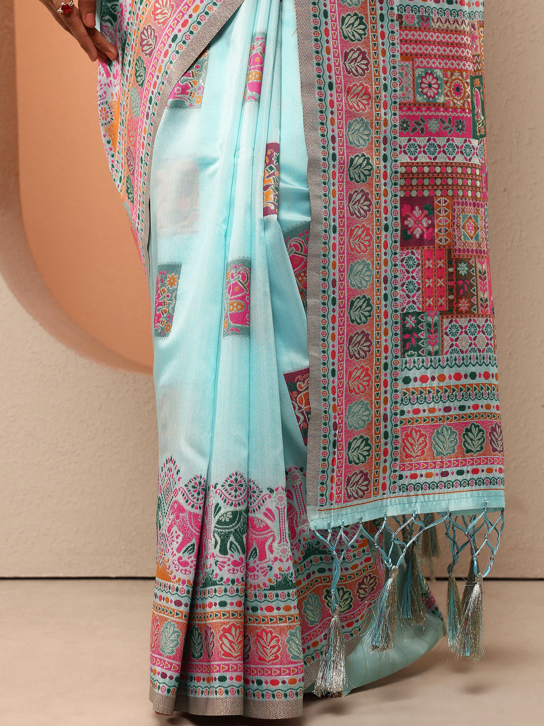  Blue Woven Design Silk Blend Saree With Unstitched Blouse Piece 