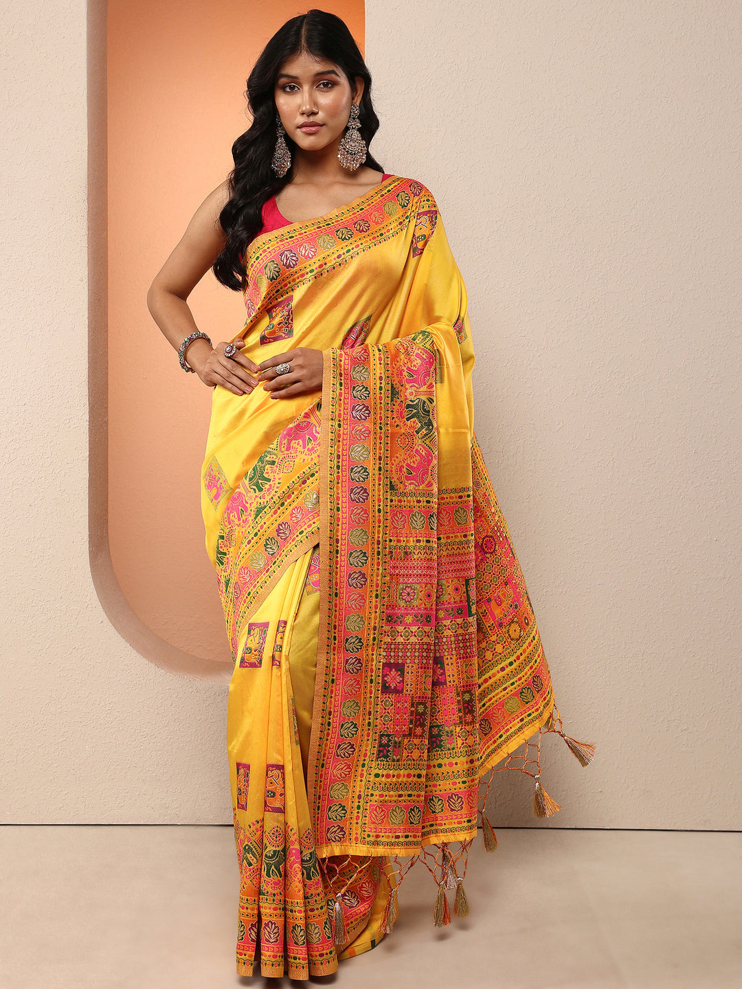  Yellow Woven Design Silk Blend Saree With Unstitched Blouse Piece 