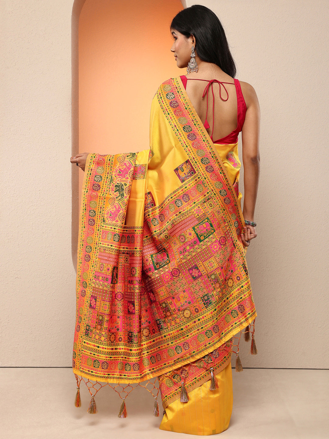  Yellow Woven Design Silk Blend Saree With Unstitched Blouse Piece 