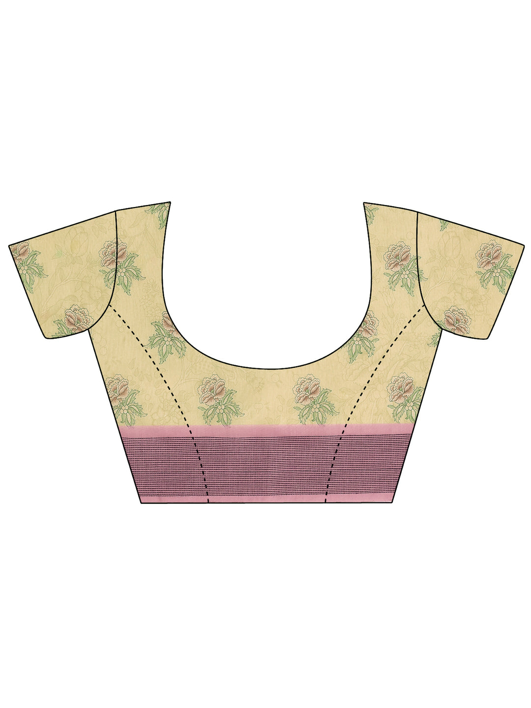  Green Printed Linen Saree With Unstitched Blouse Piece 