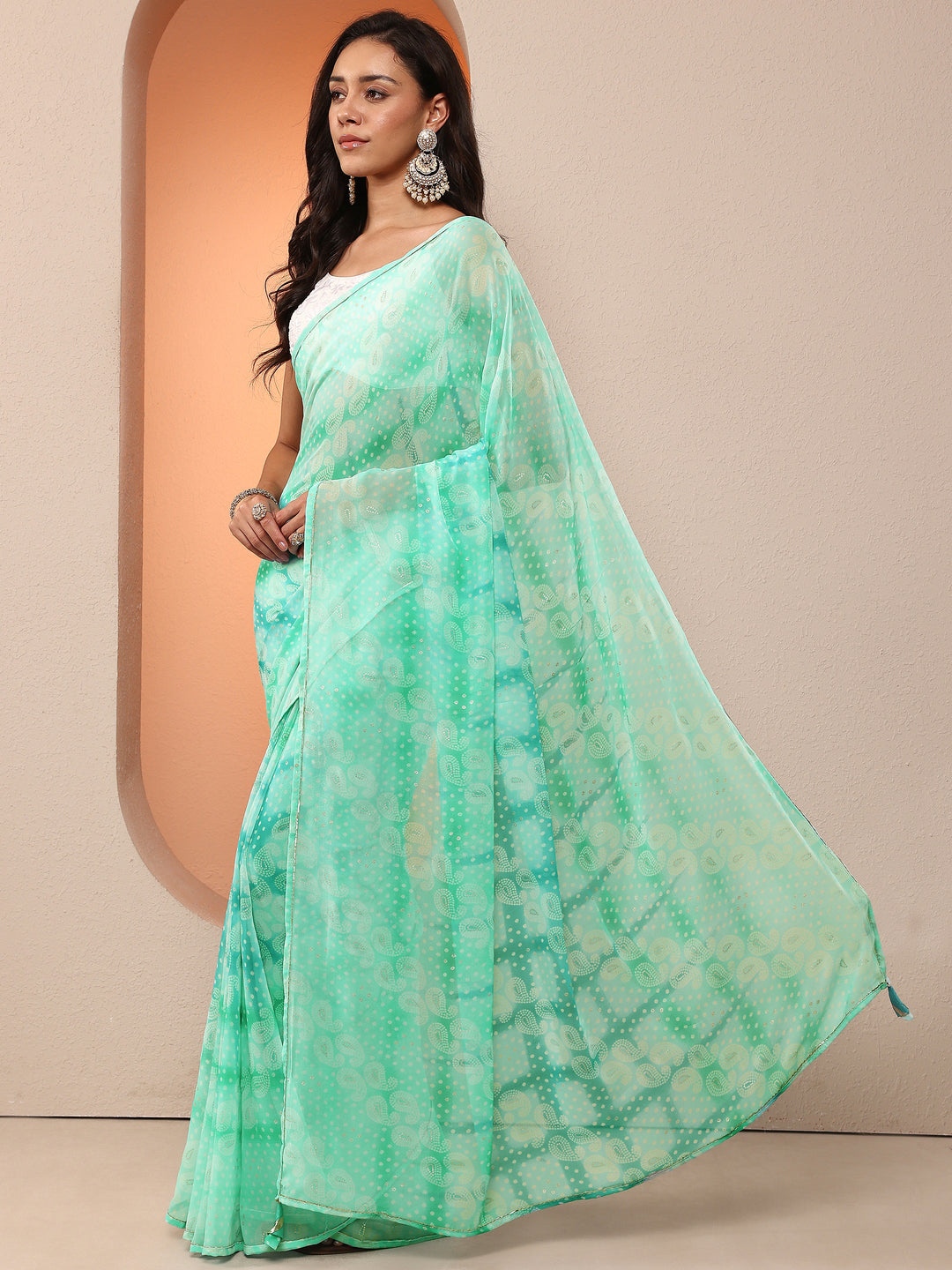  Blue Bandhani Printed Georgette Saree With Unstitched Blouse Piece 