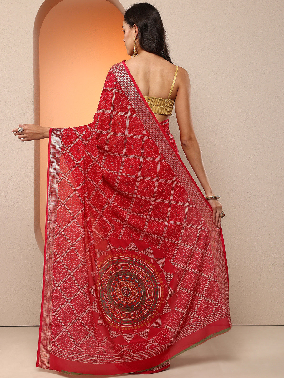  Pink  Bandhani Printed Georgette Saree With Unstitched Blouse Piece 