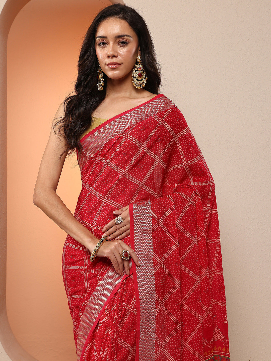 Pink  Bandhani Printed Georgette Saree With Unstitched Blouse Piece 