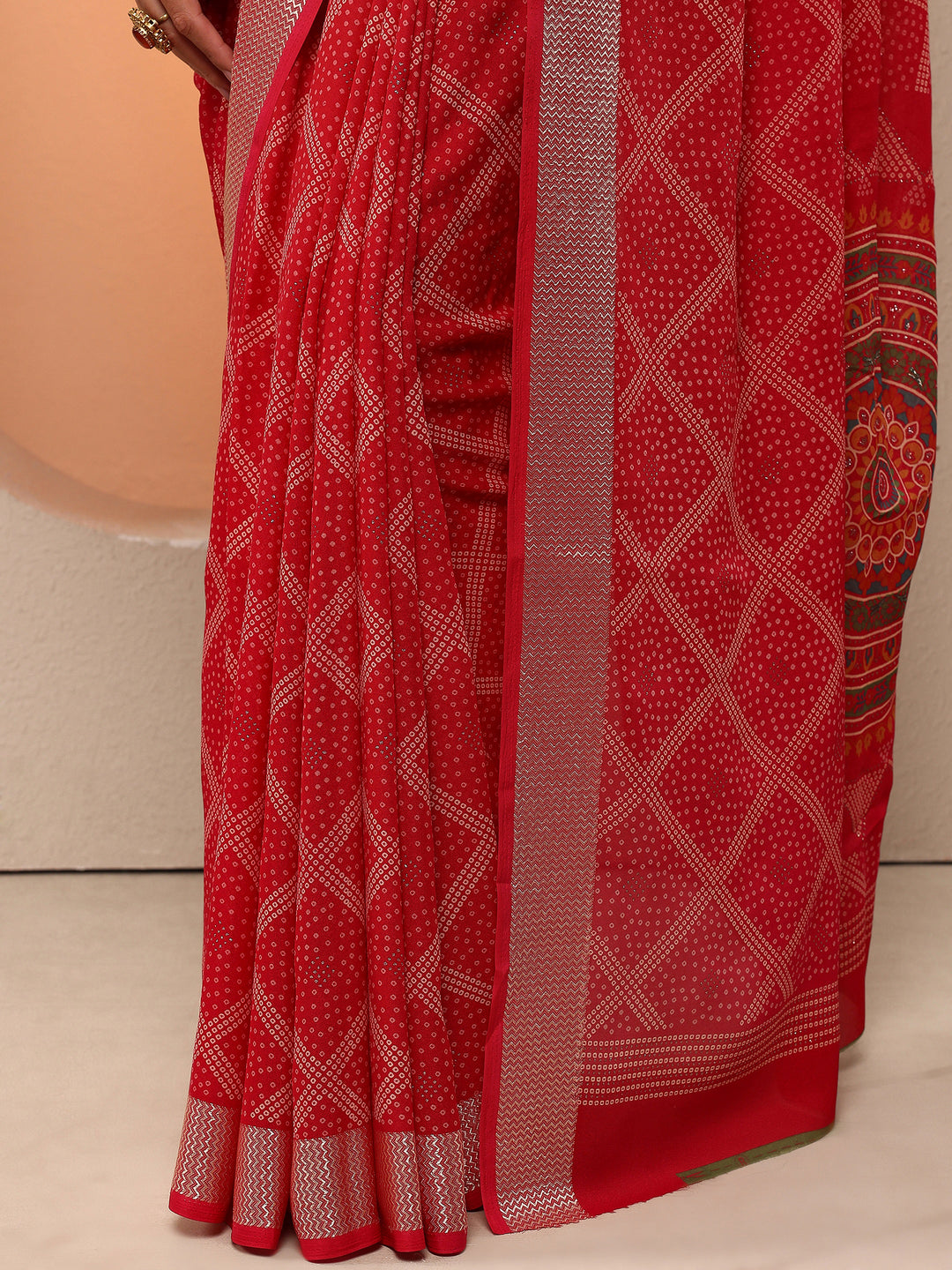  Pink  Bandhani Printed Georgette Saree With Unstitched Blouse Piece 