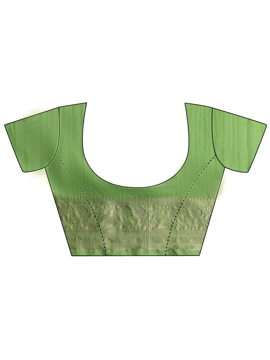  Green Printed Silk Blend Saree With Unstitched Blouse Piece 