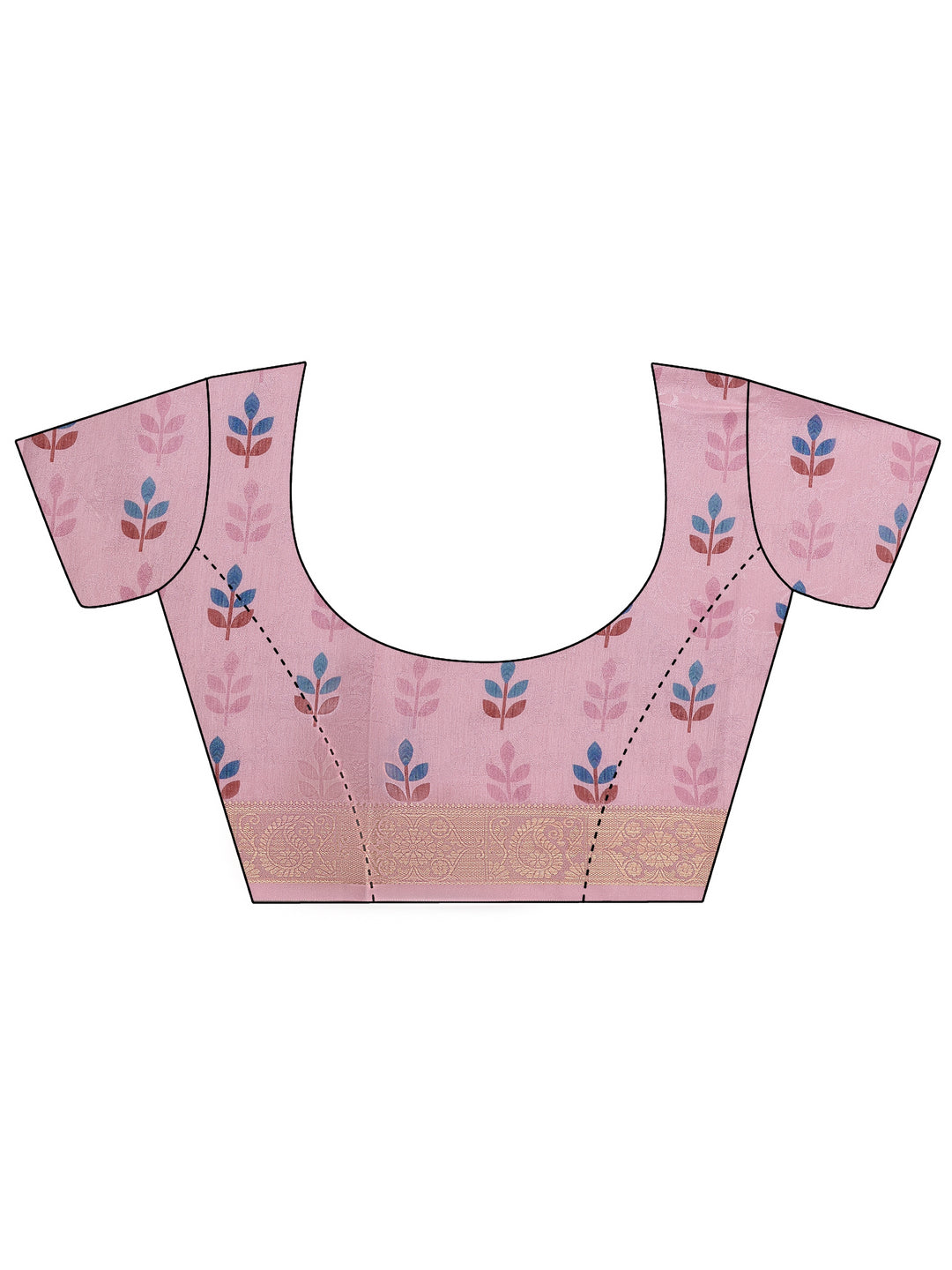  Blue Printed Silk Blend Saree With Unstitched Blouse Piece 