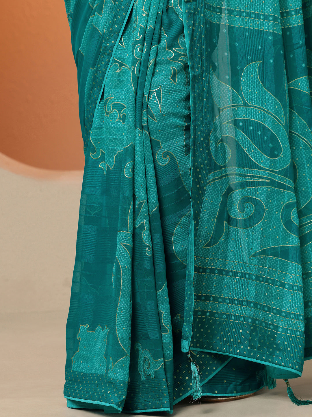  Green Bandhani Printed Georgette Saree With Unstitched Blouse Piece 