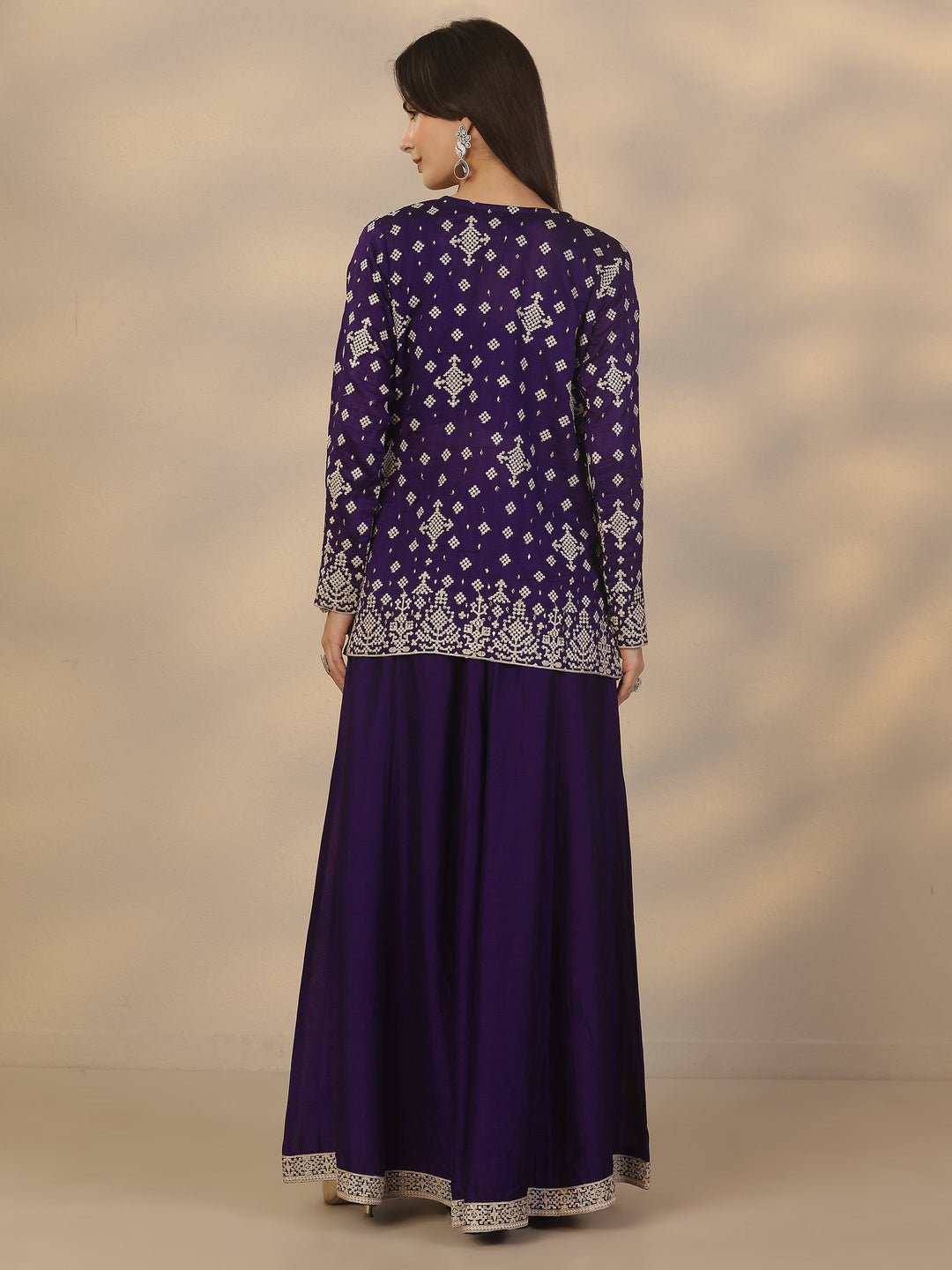 Purple Embroidered Silk Blend Co-Ord Sets 