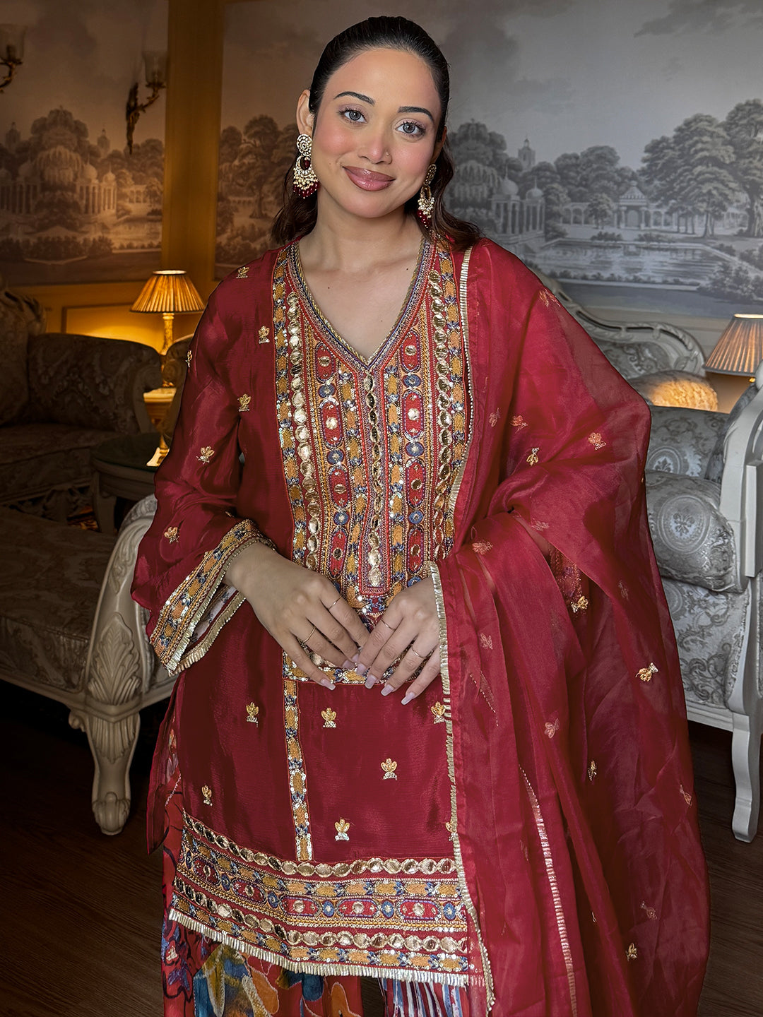 libas Maroon Embellished Chinon Straight Suit Set With Dupatta-picture-35