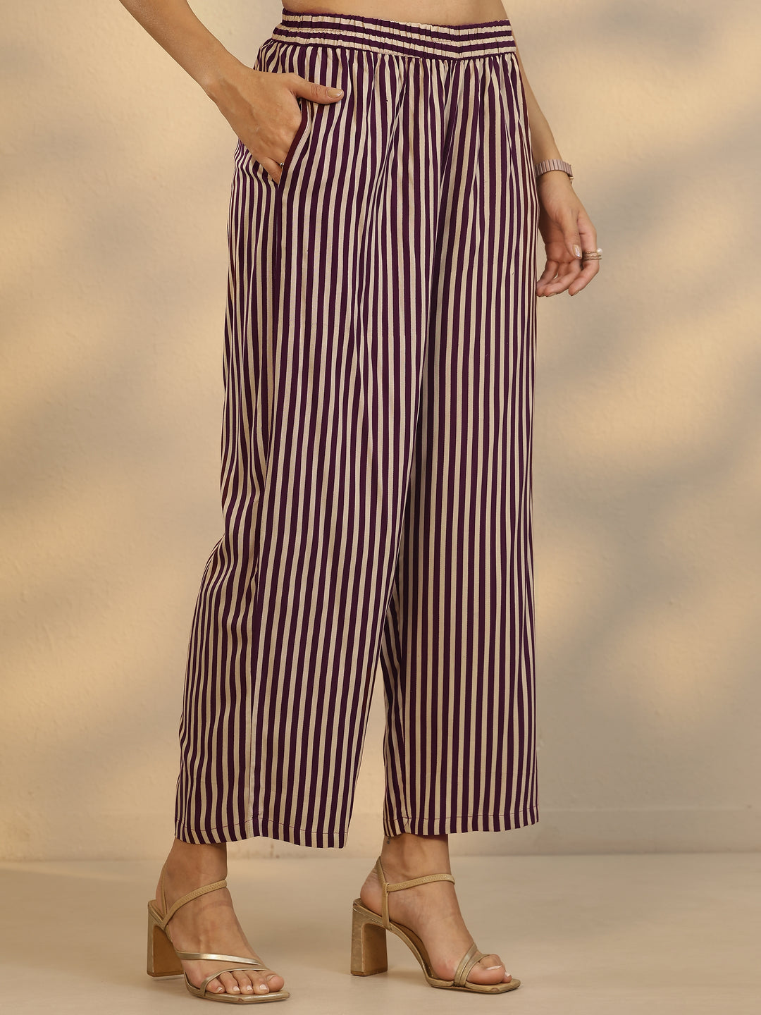  Purple Printed Silk Blend Straight Kurta Set 