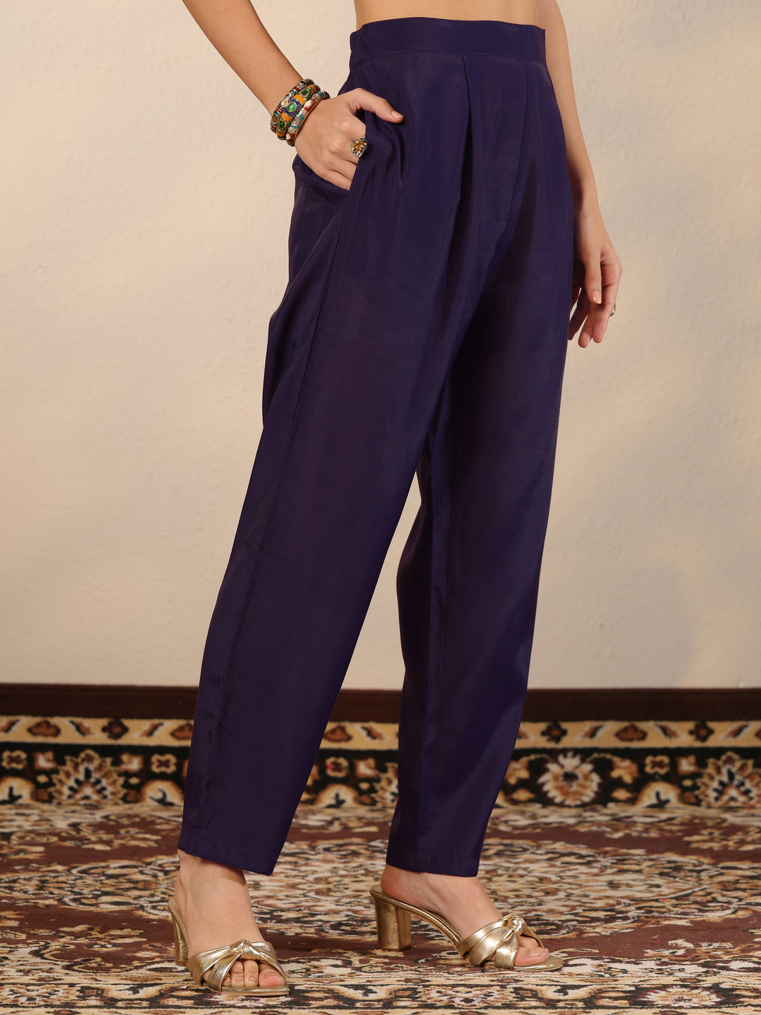  Purple Printed Silk Blend Straight Suit Set With Dupatta 