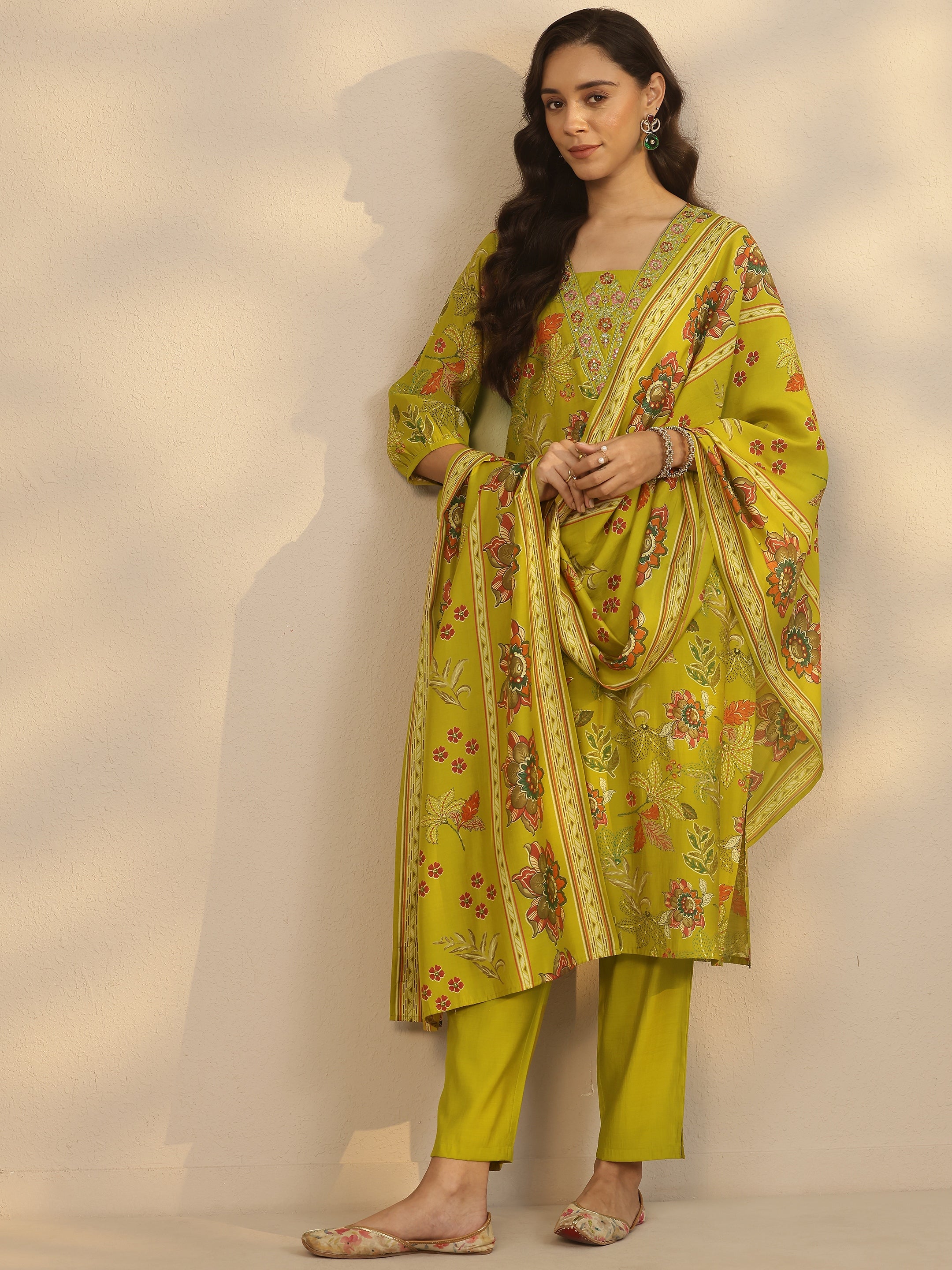 libas Mustard Printed Silk Blend Straight Suit Set With Dupatta-picture-35