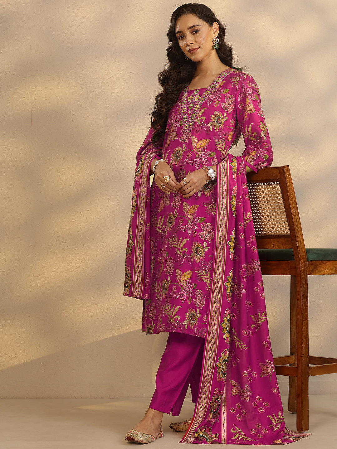libas Pink Printed Silk Blend Straight Suit Set With Dupatta-picture-43