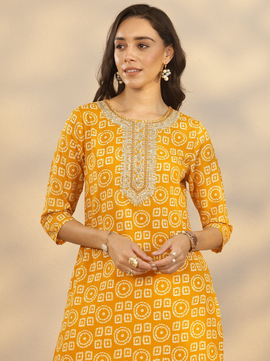 Yellow Printed Cotton Blend Straight Suit Set With Dupatta 