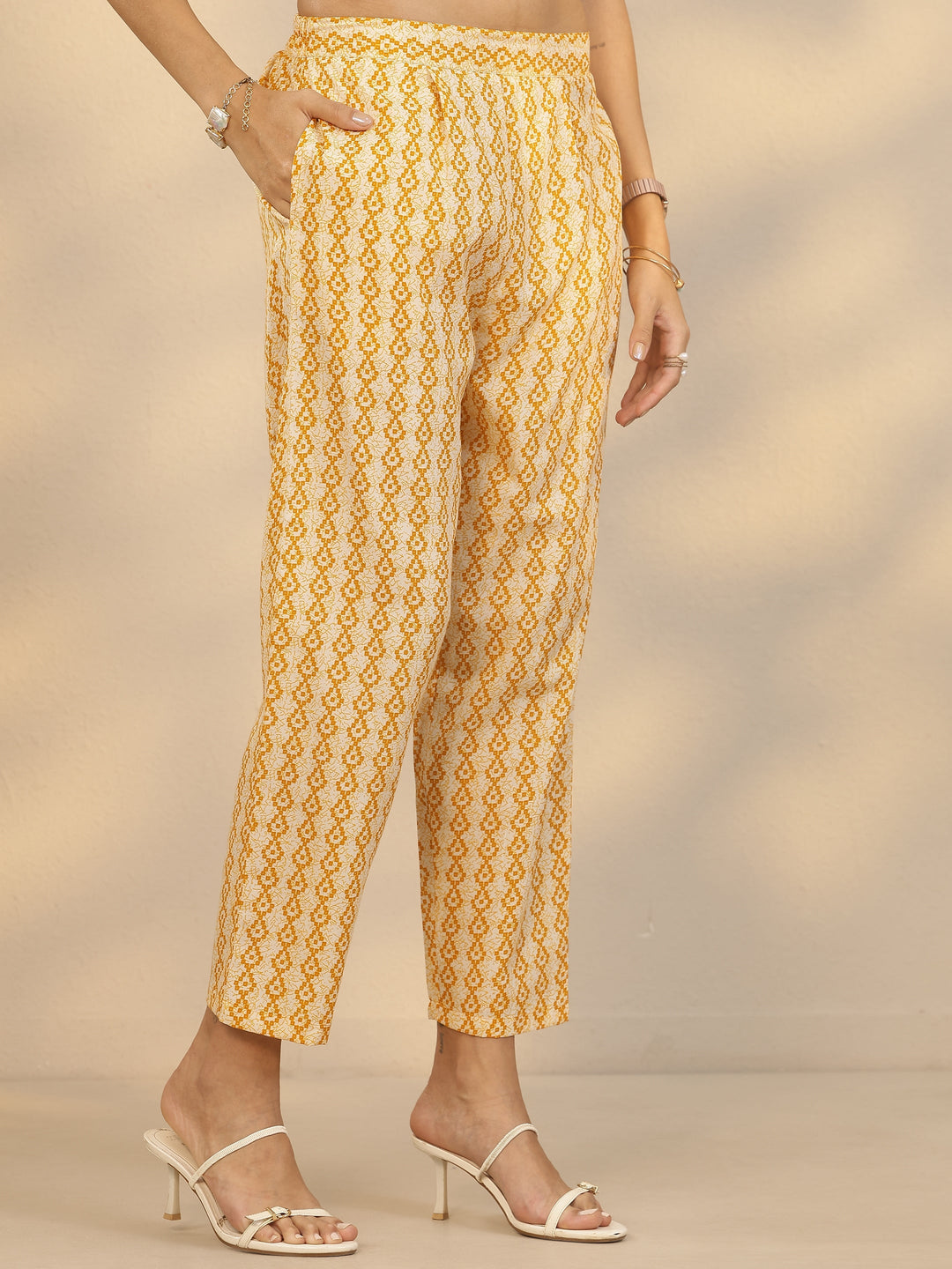  Yellow Printed Cotton Blend Straight Suit Set With Dupatta 