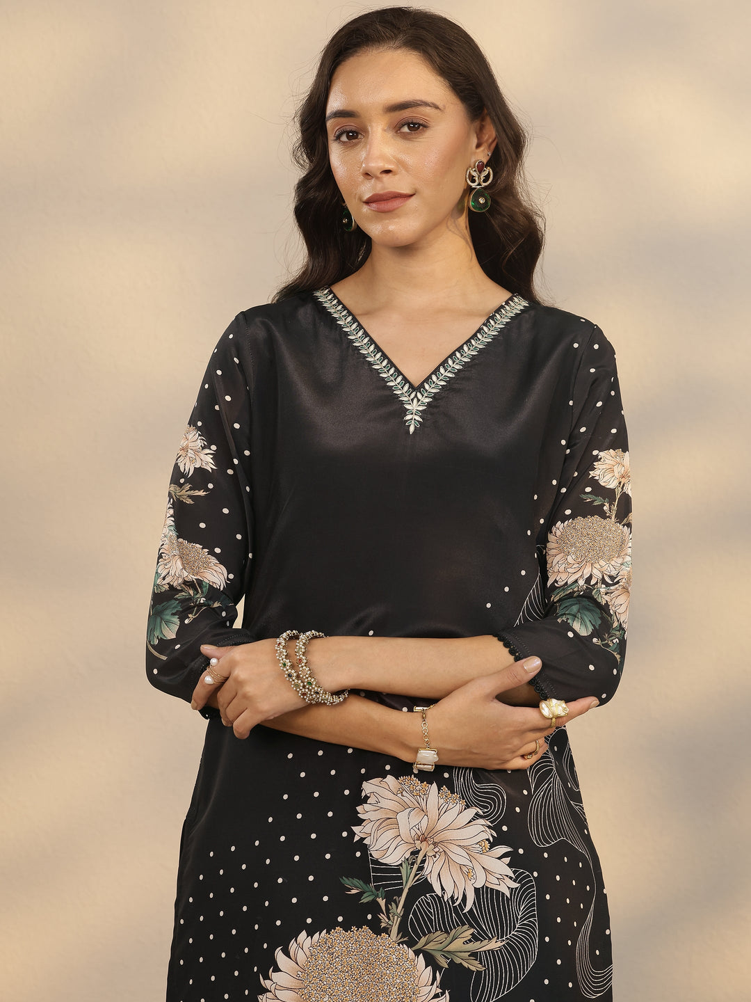  Black Printed Crepe Straight Suit Set With Dupatta 