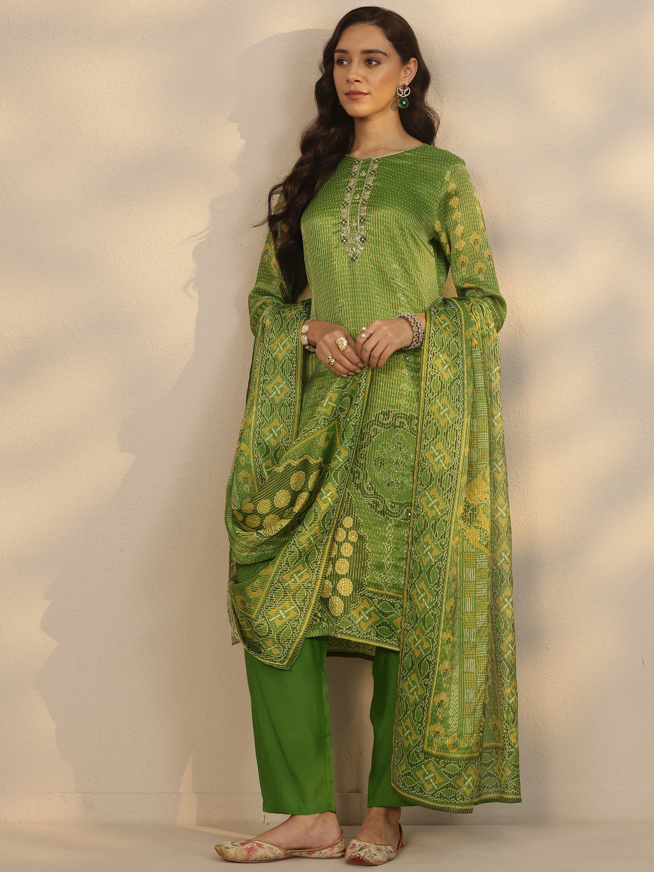 libas Green Printed Silk Blend Straight Suit Set With Dupatta-picture-17