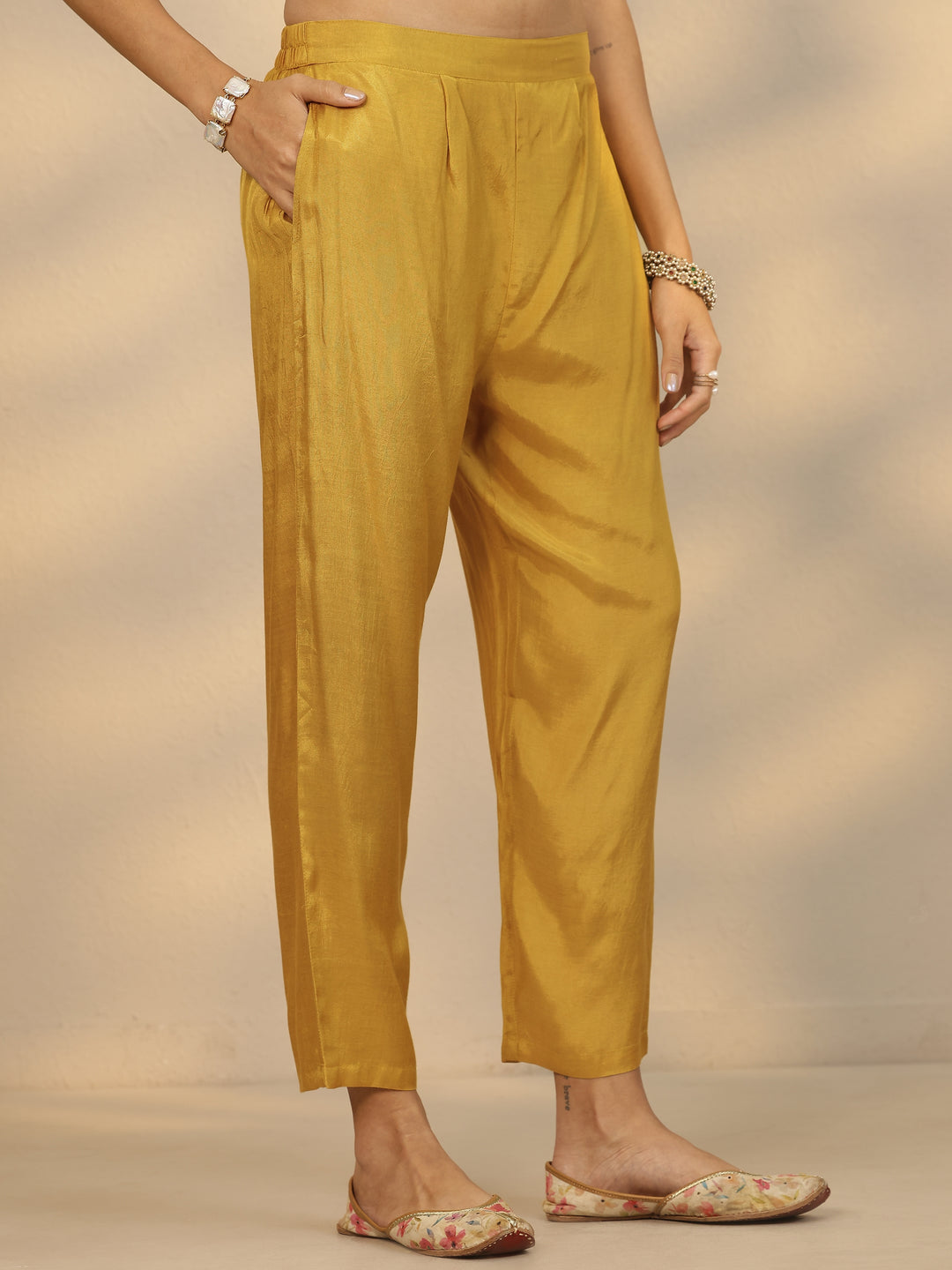  Mustard Printed Silk Blend Straight Suit Set With Dupatta 