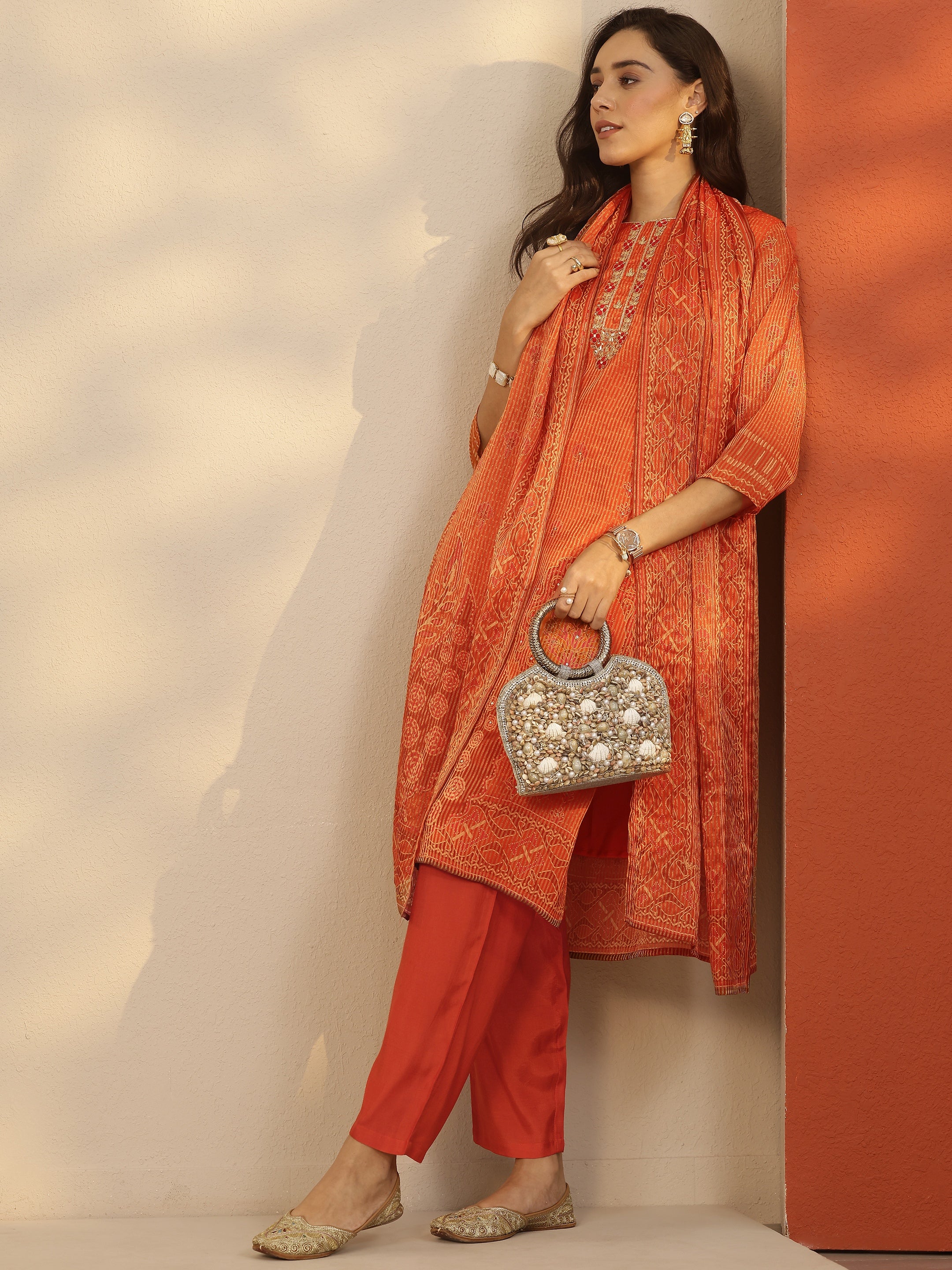 libas Orange Printed Silk Blend Straight Suit Set With Dupatta-picture-25