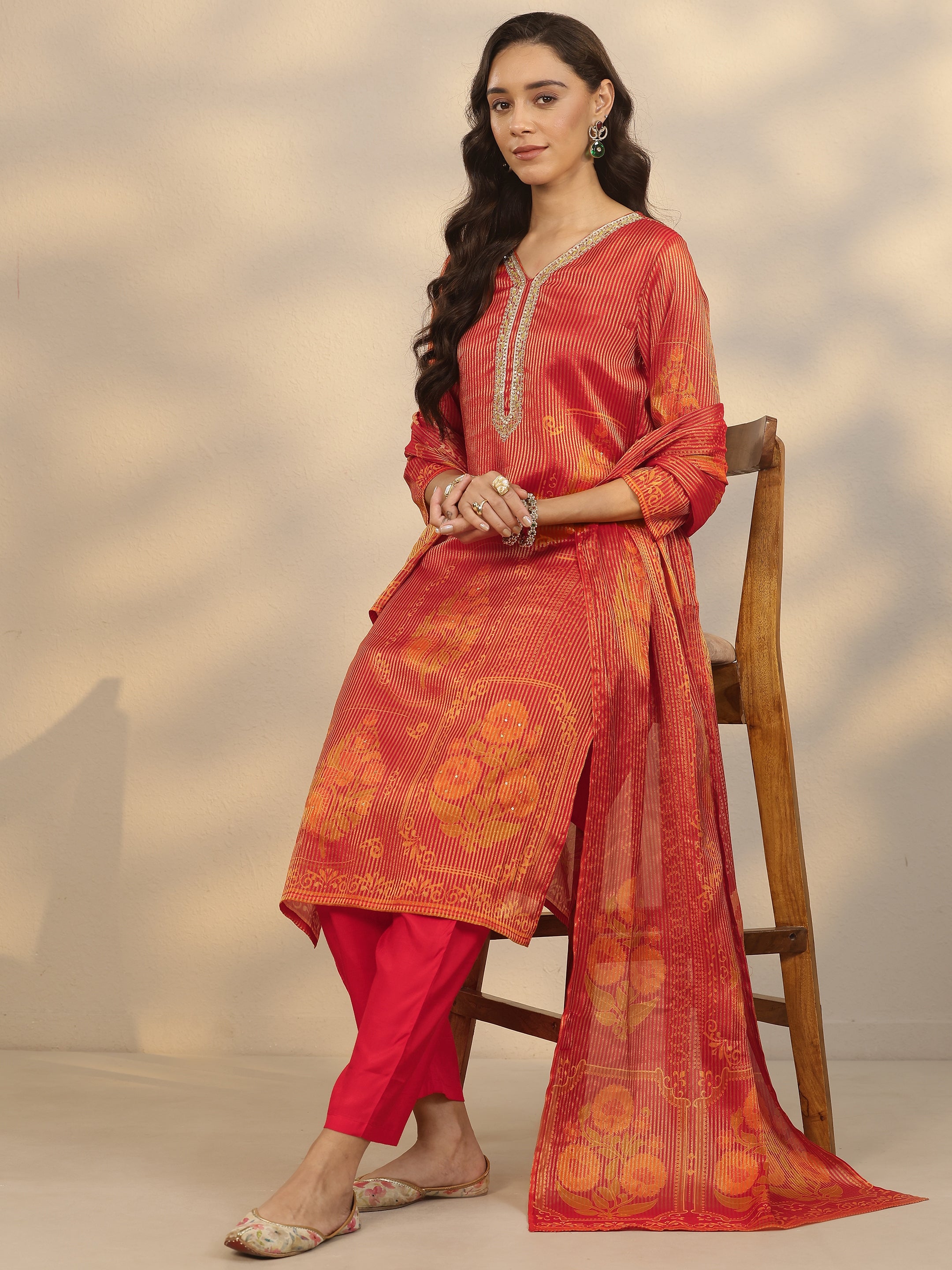 libas Orange Printed Silk Blend Straight Suit Set With Dupatta-picture-14