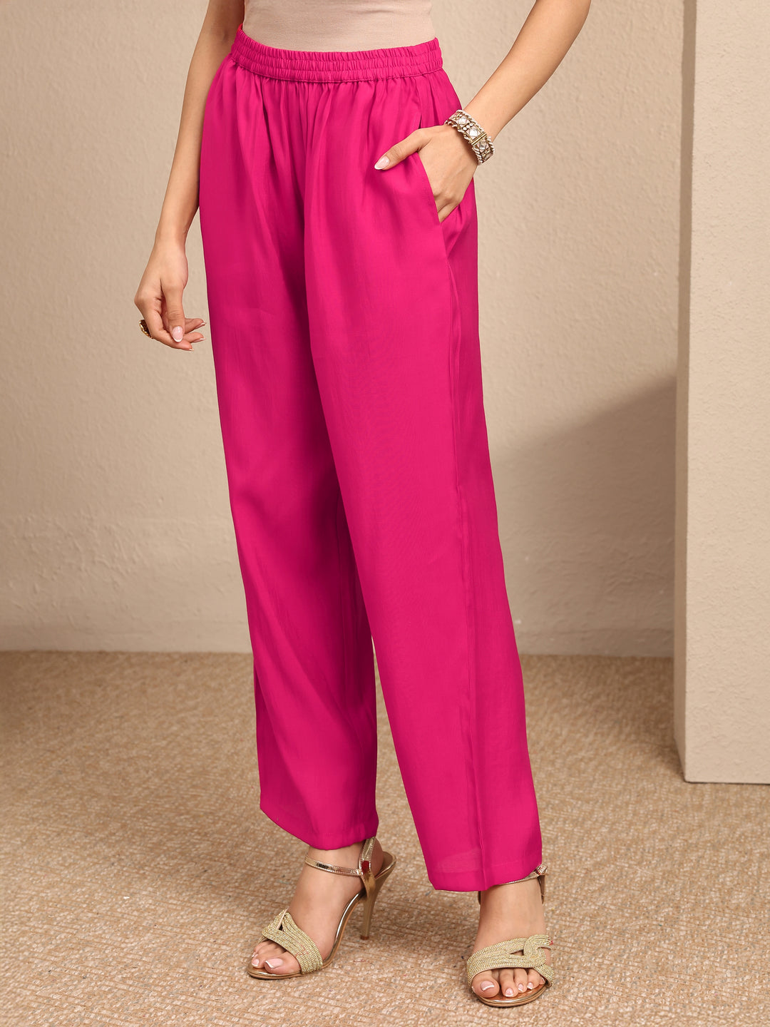  Pink Embroidered Silk blend Anarkali Suit Set With Dupatta 