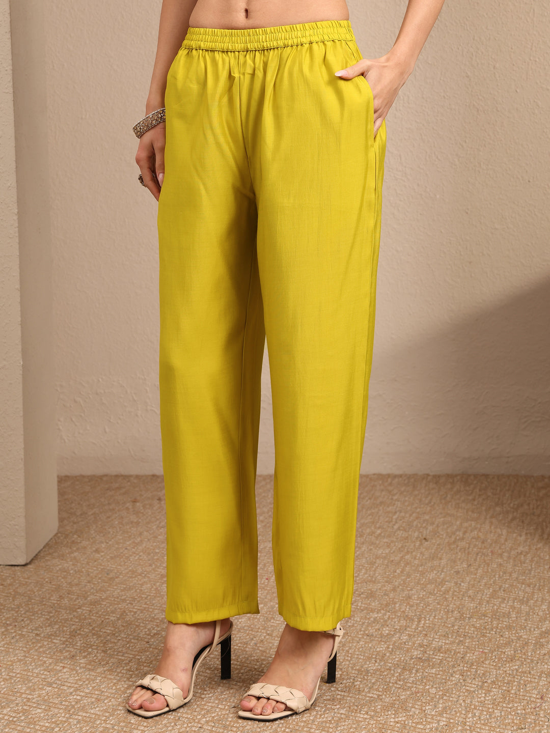  Lime Green Embroidered Silk Blend Straight Suit Set With Dupatta 