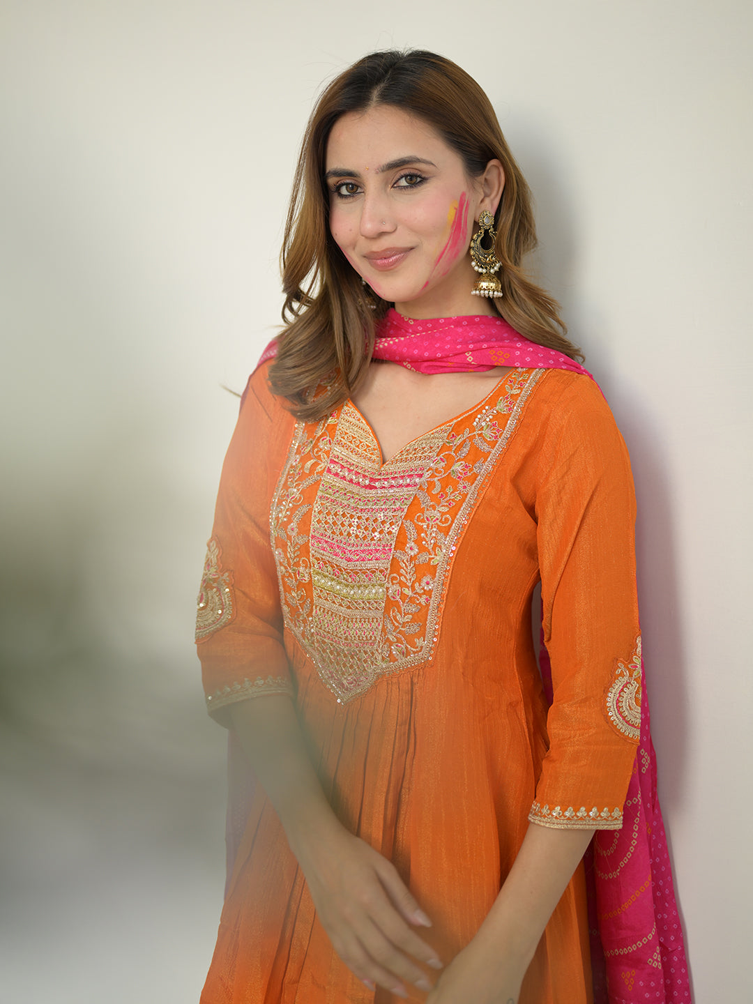 Libas Art Orange Embroidered Silk Blend Anarkali Suit Set With Dupatta-picture-32