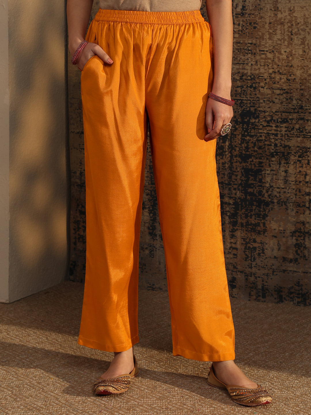  Libas Art Orange Embroidered Silk Blend Anarkali Suit Set With Dupatta 