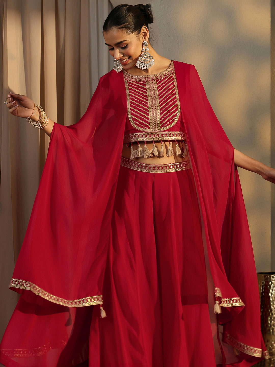  Libas Art Red Printed Cotton Blend Co-Ord Set 