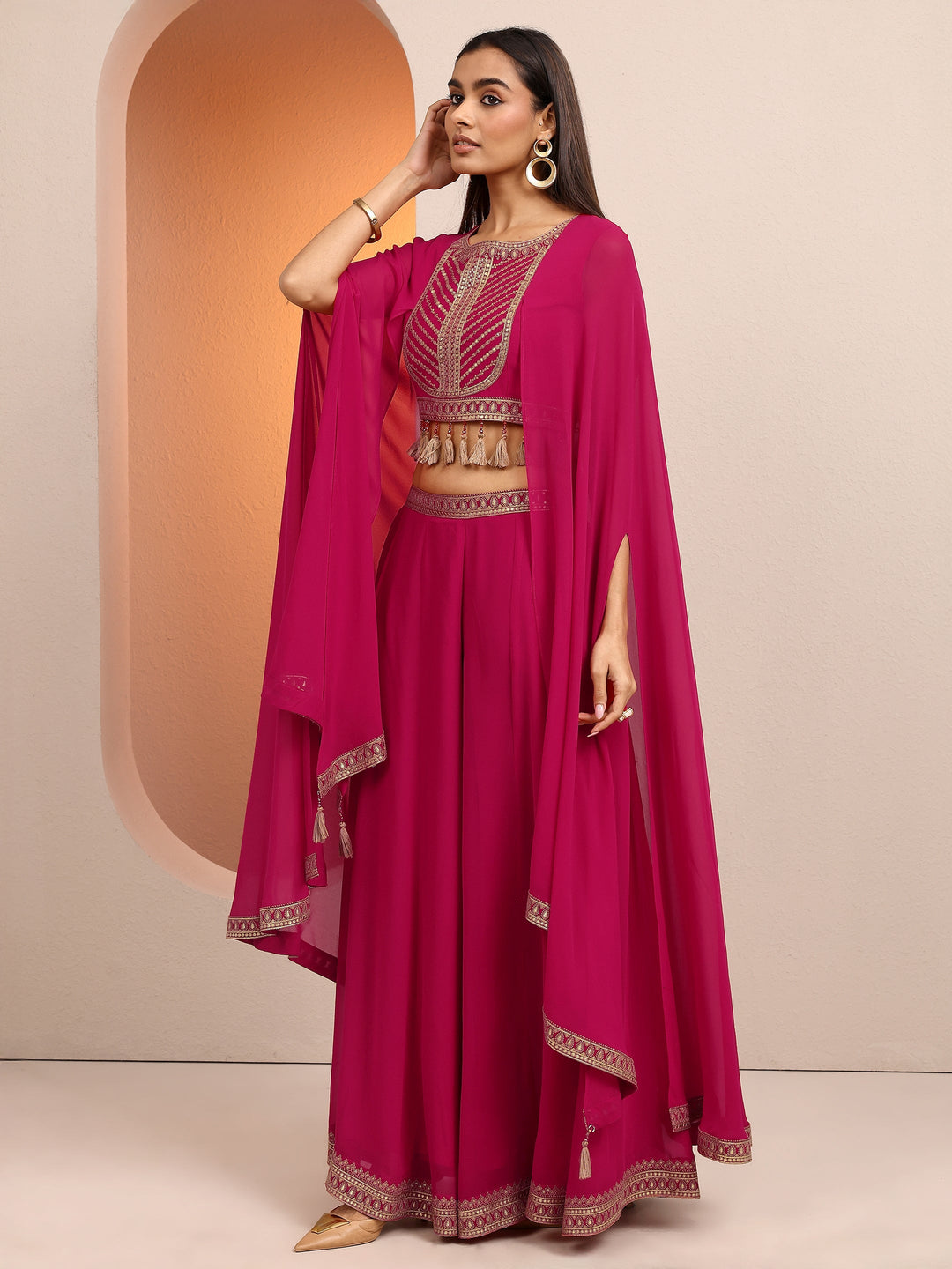  Libas Art Pink Embroidered Georgette Co-Ord Sets 