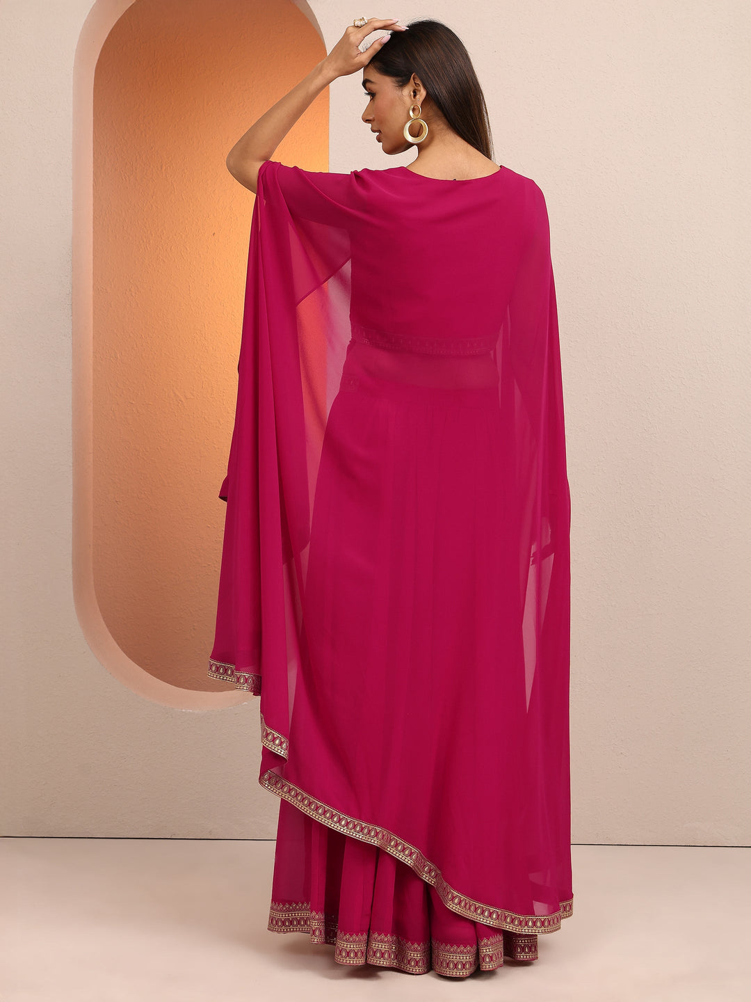  Libas Art Pink Embroidered Georgette Co-Ord Sets 